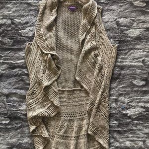 Sleeveless gold crochet cardigan